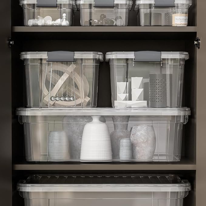 Superio Clear Storage Boxes with Lids, 26.5 Quart Plastic Container Bins for Organizing, Stackable Crates, BPA Free, Non Toxic, Odor Free, Organizers for Home, Office, School, and Dorm