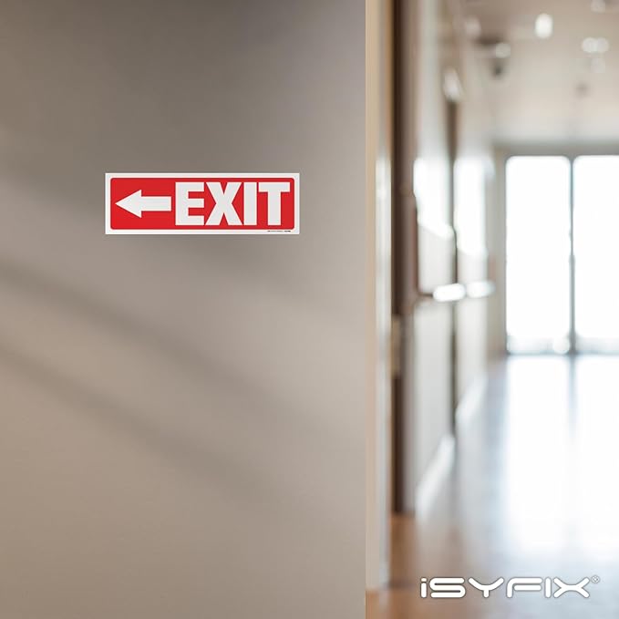 iSYFIX Exit Signs Stickers 2 Pack 12x4 Inch - Laminated Premium Vinyl Directional Left Arrow Signs for Buildings, Office, Workplace, Stores, Schools, Theaters, Parking, Restaurants, Factories