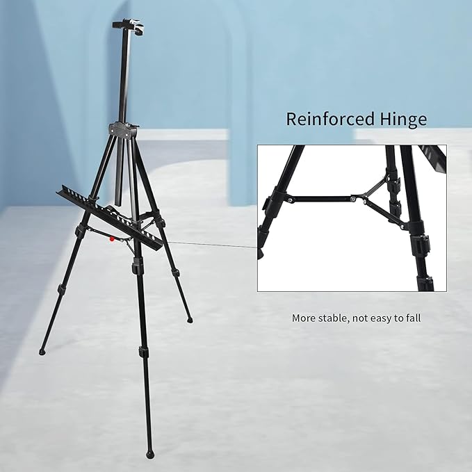 Art Artist Easel Stand for Sign,RRFTOK Metal Tripod Adjustable Easels for Painting Canvases Height from 21" to 66" with Reinforced Triangle,Carry Bag for Table-Top/Floor Drawing and Displaying,Black