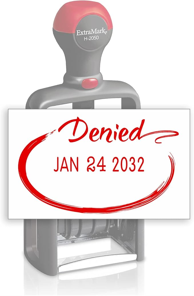 Heavy Duty Style Office Date Stamp with Denied - Self Inking Dater - Style C - Red Ink Color