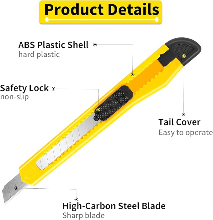 24Pack Box Cutters (9MM Wide Blade Cutter 4 Color) Utility Knife Retractable Compact Extended Use for Office, Home, Arts Crafts, Hobby