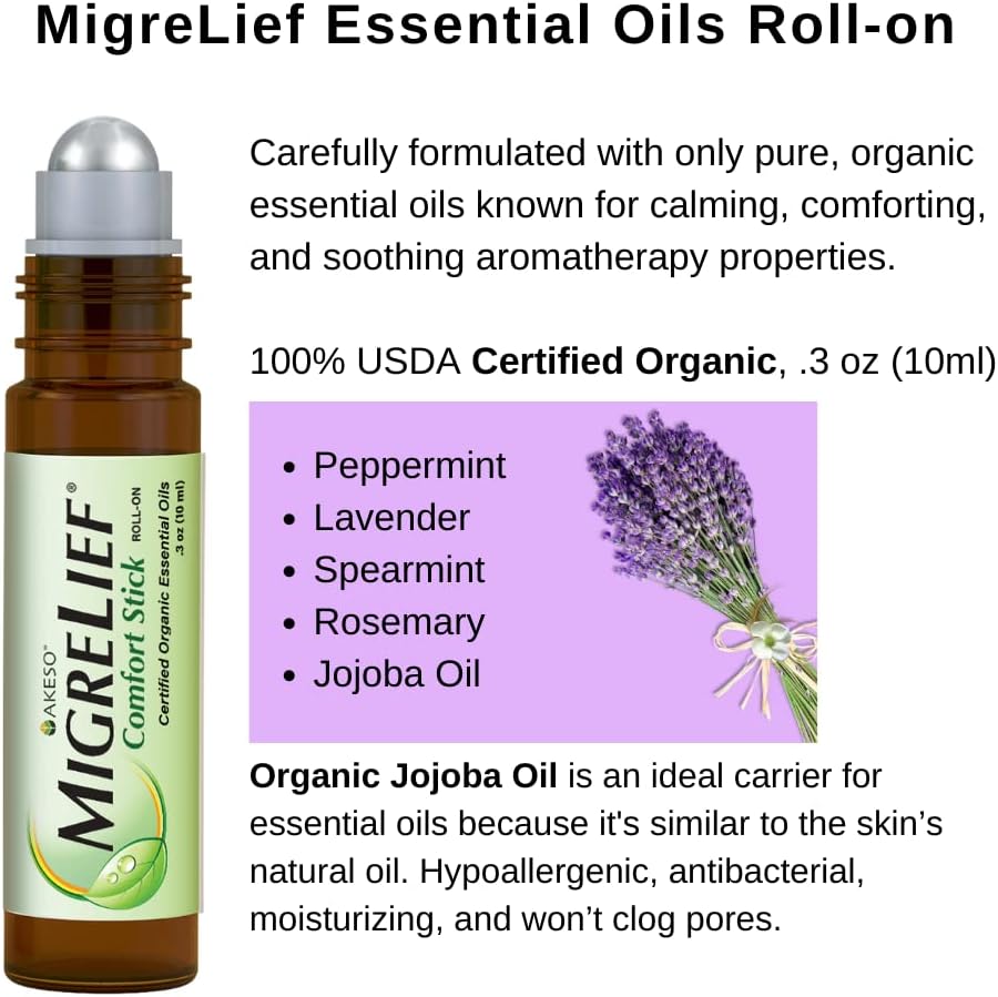 MigreLief Nutritional Support & Comfort Kit for Migraine Sufferers - MigreLief Original Daily Triple Therapy Formula, Plus MigreLief Comfort Stick Essential Oils Roll-On (10ml) - 1 Month Supply.