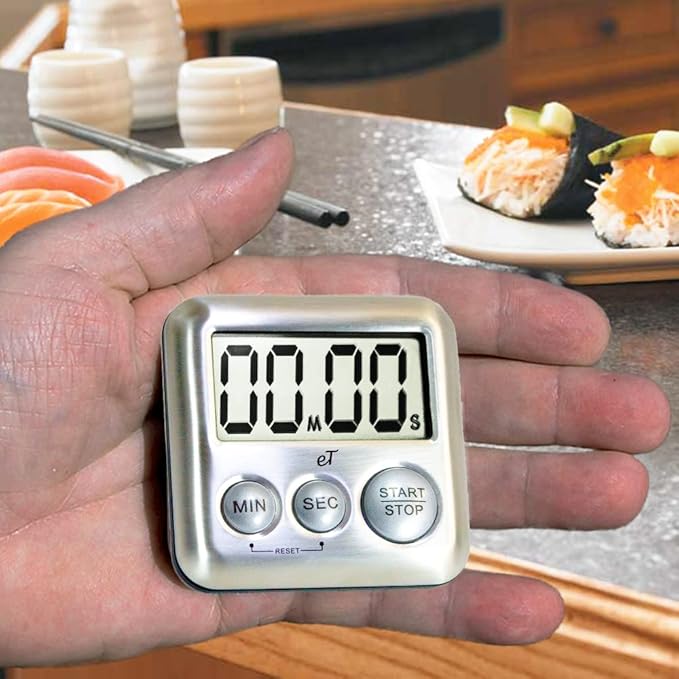 Elegant Digital Kitchen Timer Stainless Steel - Silver - Strong Magnetic Back - Kickstand - Loud Alarm - Large Display - Auto Memory - Auto Shut-Off - Model eT-26 (Silver 6-Pack) by eTradewinds