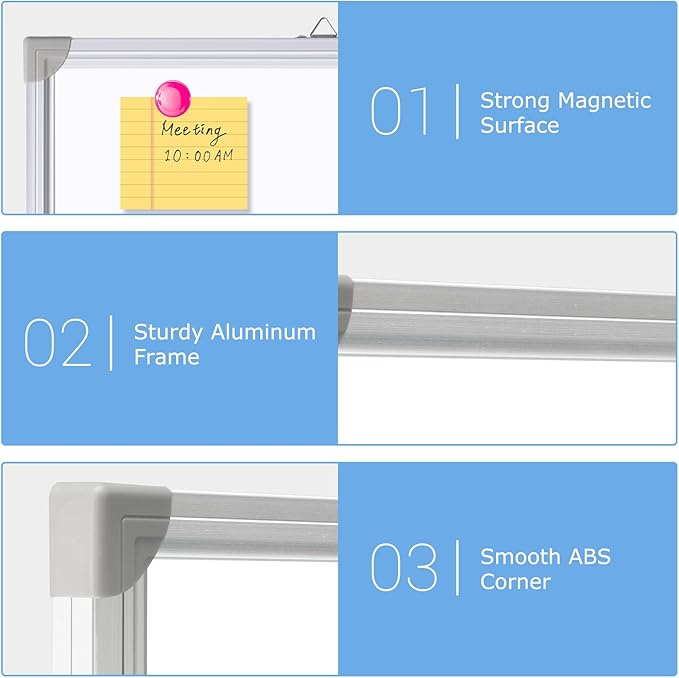 DOLLAR BOSS Large White Board 60 x 36 Inch Foldable Magnetic Whiteboard for Wall, Portable Double Sided Dry Erase Board, Aluminum Frame Message Board for School, Office, Classroom with Eraser, Markers