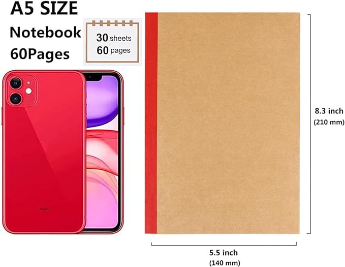 Zegrox 24 Pack A5 Kraft Notebooks, 60 Lined Pages Travel Journal Bulk, Soft Cover Notebooks for Women Girls Students, Making Plans Writing Memos Office School Supplies, 8.3 X 5.5 in