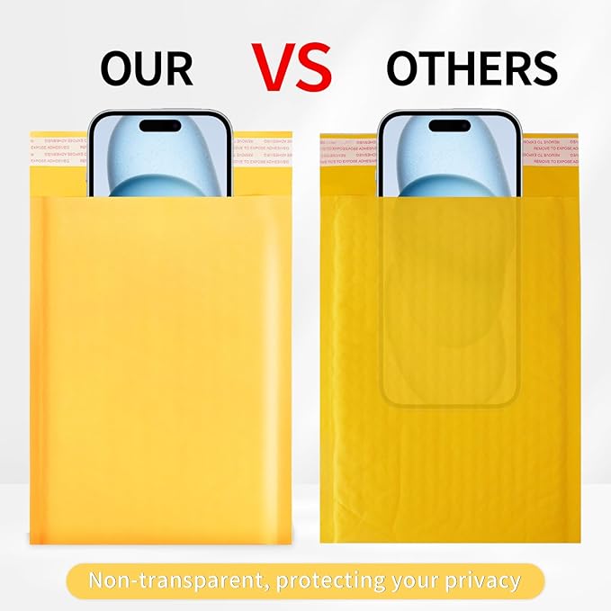Ctarsthome 52Pack Yellow 4x8inch Kraft Bubble Mailers Small Business Mailing Packages Self-Sealing Paper Envelopes, Mailer Shipping package Strong Adhesion Padded Envelopes for Jewelry Makeup Supplies