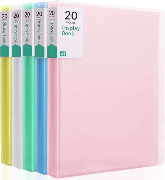 Phyxin 20-Pocket Portfolio Binder Organizer, Binder Sheet Protectors 8.5" x 11", Displaying 40 Page Plastic Folders for Documents, Document Organizer for Concert, Artwork, School & Office Use, 5 Pack