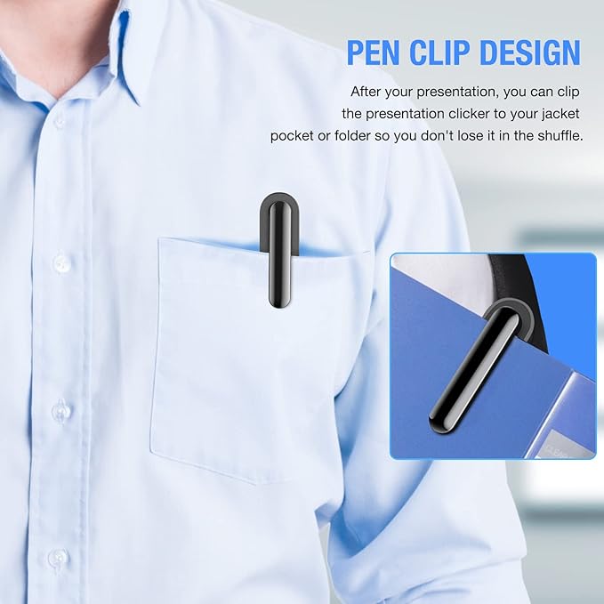 Presentation Clicker, Wireless Presenter Clicker with AAA Battery for PowerPoint Slide with Hyperlink & Volume Control, Presentation Remote for Mac/Computer/Laptop, Google Slide/PPT/Keynote
