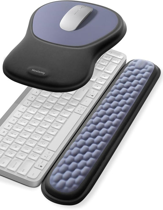 meatanty Keyboard and Mouse Wrist Rest Set, Ergonomic Wrist Pad Support, Computer Hand Palm Rest Combo, Memory Foam Typing Desk Accessory Carpal Tunnel Cushion, Laptop Office Home School-Blue & Black