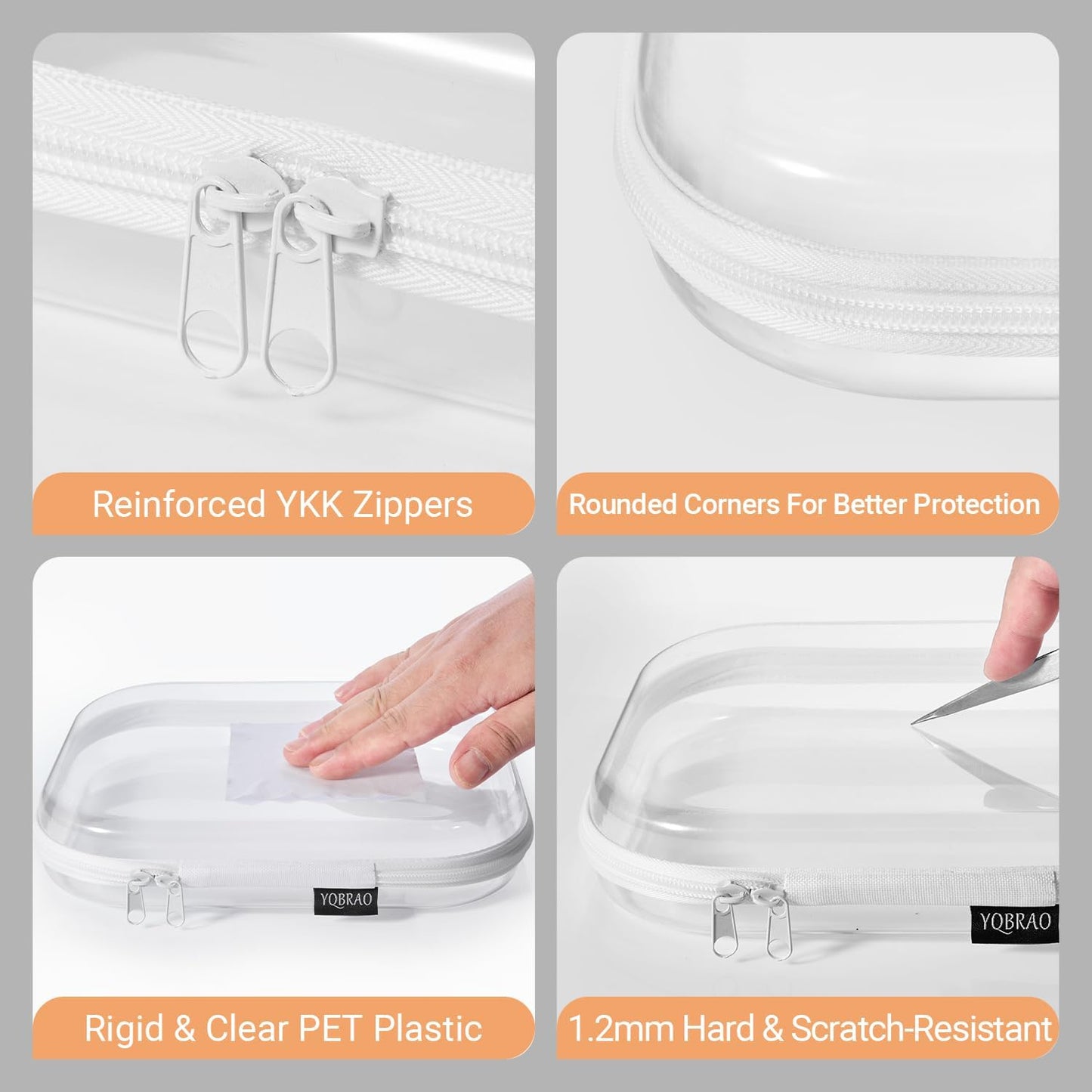 6 Pack Clear Hard Shell Zipper Case (4 Small & 2 Medium), Hard Plastic Organizer Pouches for Travel, Small Items, Makeup, Electronics & Art Supplies - Crush-Resistant & Waterproof Storage