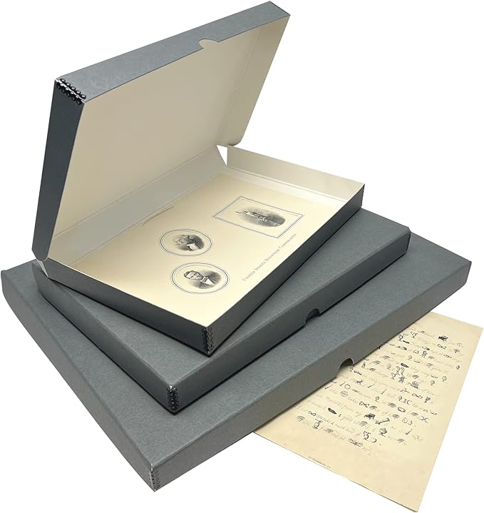 Lineco Folio Storage Box, Clamshell Design with Metal Edge. 9.5x12.5x1.75, Archival Boxboard, Preserve Photos, Prints, Cards, Magazines, Documents, Art, Ephemera, Family Records, Gray, Pack of 2