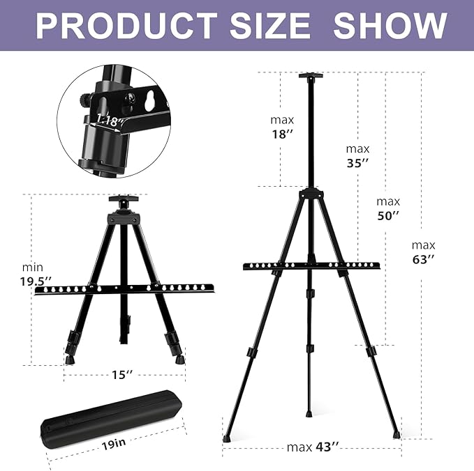 AROIC Art Painting Artist Easel Stand, Painting Display Easel Stand,Portable Adjustable Iron Tripod Display Stand with Bag, Height from 20 to 66 in for Table-Top/Floor Drawing and Displaying(2 Pack)