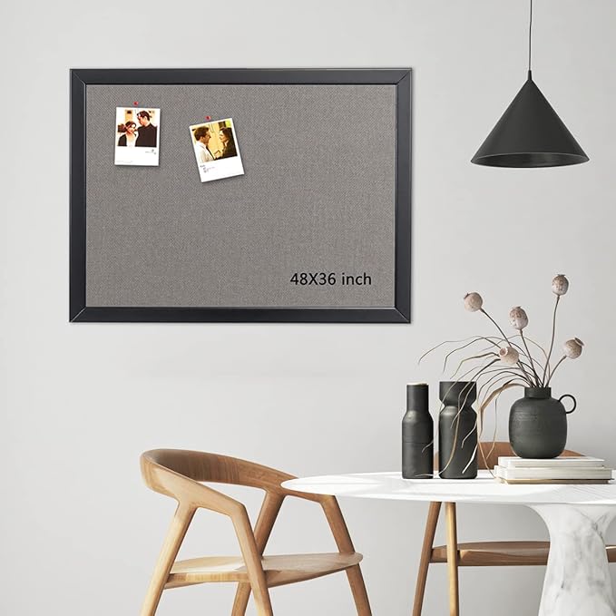 Gideal Large Bulletin Board 36 x 48 Inch, 100% Wood Framed Canvas Cork Board for Office with Grey Fabric, Wall Mounted Notice Board for Home School Office Decor