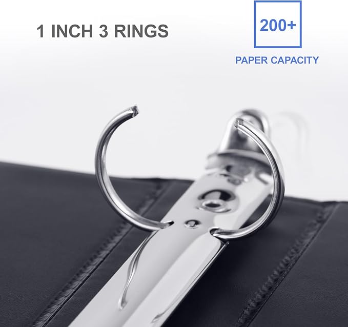 3 Ring Binder 1 Inch, ViVin Sturdy 1"-Round Ring Binder with 2 Interior Pockets, Clear View Cover, PVC-Free, Fits 200 Sheets of 8.5'' x 11'' Paper, Office Home School (12 Pack, Black)