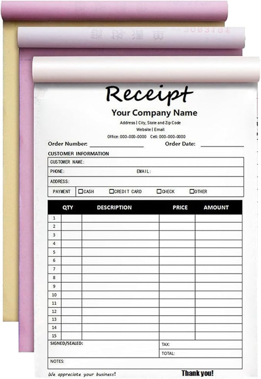 Custom Invoice Book in 3-Part /2-Part Receipt Book with Carbon Copies Personalized Carbonless Service Invoice Form Books Sales Order Book with Company Name Logo Address,D-Receipt Book