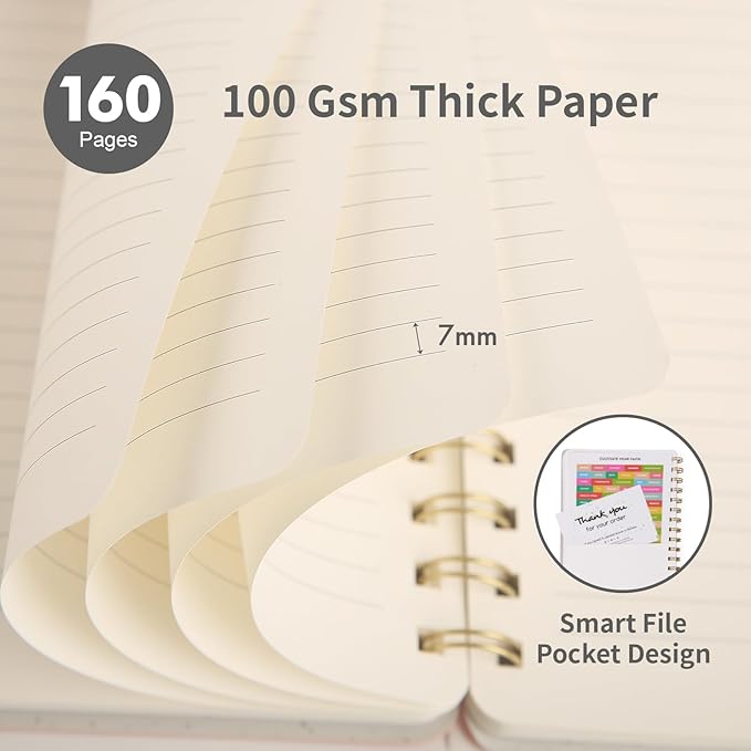 Spiral Notebook-5.75" x 8.125" College Ruled Journal with Inner Pockets and 160 Pages,PU Leather Cover Business Journal, Twin-Wire Binding Notebook Perfect for Office & Home School Supplies 6 pack Black