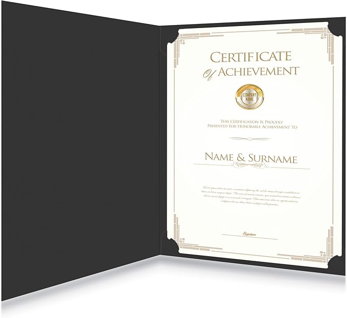 HAUTOCO 50 Pcs Certificate Holders, Black Diploma Folders Document Covers with Gold Foil Border for Letter Size 8.5x11 Cardstock, Award, Graduation