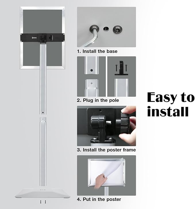 Golemas Sign Stand for Display, 11lbs Integrated Rod Heavy Duty Pedestal Floor Signage Stand Holder, for Outdoor or Indoor Advertising (11 x 17, Silver)