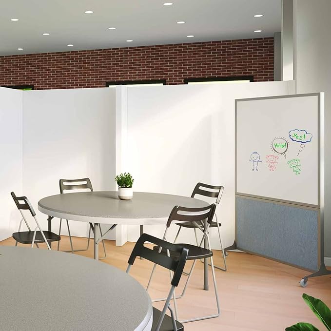 DivideWrite Mobile Whiteboard | Double Sided Dry Erase Board | Portable Office Cubicle Partition | Display for Classrooms, Conference Rooms, Meeting Areas and More | Mocha Fabric 5' Wide x 6' Tall