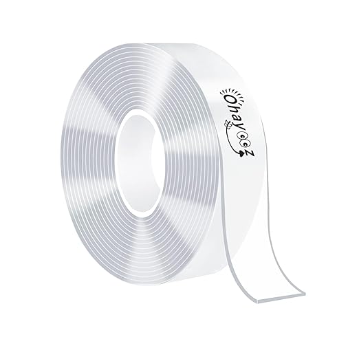 Ohayooz® Extra Strong Double Sided Tape Heavy Duty Removable 10FT, Clear Sticky Adhesive Nano Tape Tough Washable Waterproof Mounting Tape for Hanging Picture, Poster, Carpet, Photo Deco