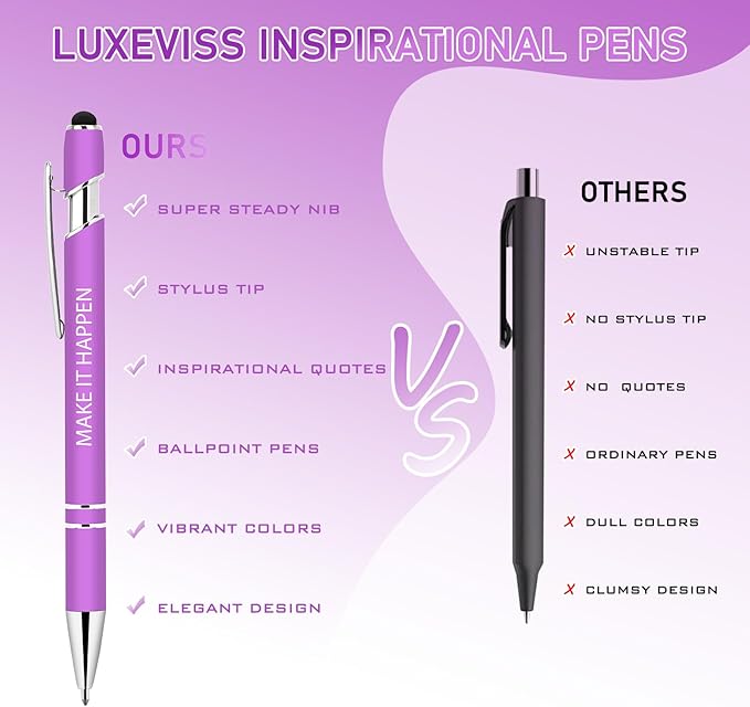 Luxeviss 30 Pcs Inspirational Pens Bulk - Motivational Ink Ballpoint Pen with Quotes Stylus Tip Nurse Gifts for School Coworkers Office Supplies Black Ink