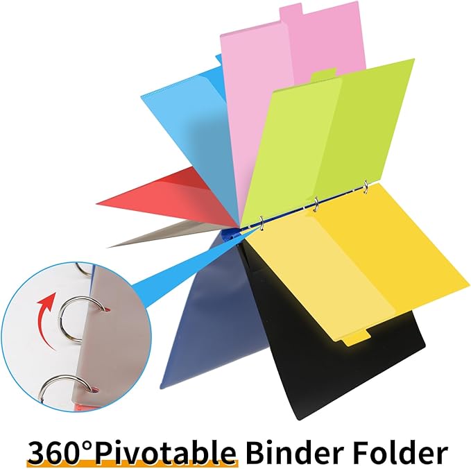 360 Pivotable Project Organizer, 3 Ring Binder with Colored Tab Dividers, Customizable Front Cover Multi Pocket Folder for Home, School, Office - Blue