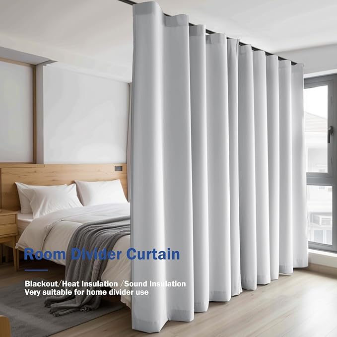 Cbsroro Room Divider Blackout Curtain Track Curtains Wall Dividers Panels Screen for Living Rooms Bedroom Office Privacy Partition Separation, W100 × L84 Inch,1 Panel, White