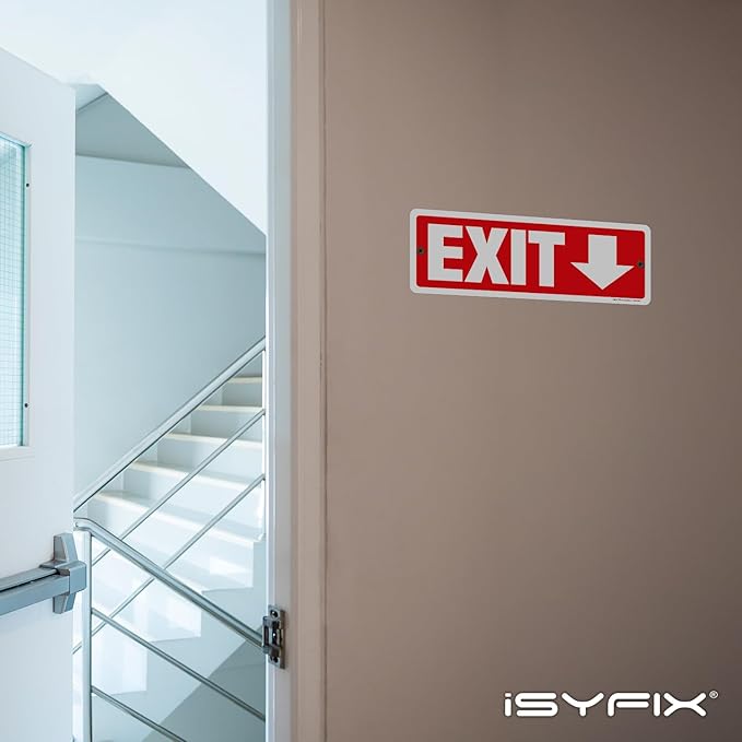 iSYFIX Exit Signs 6 Pack 12x4 Inch with Directional Down Arrows - Rust Free Aluminum, Laminated for UV, Weather, Scratch Resistance - Ideal for Offices, Schools, Theaters, Restaurants