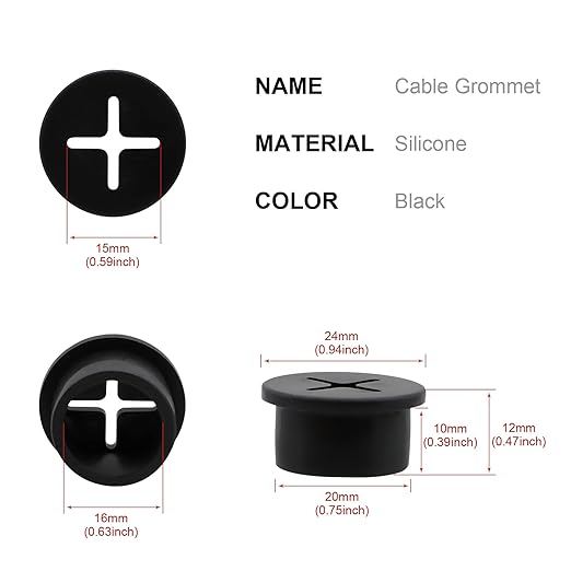 Desk Grommet, 3/4 Inch Flexible Rubber Grommets, Silicone Cable Cord Grommet Wire Hole Cover for Desk, Table and Other Furnitures(12Pack)