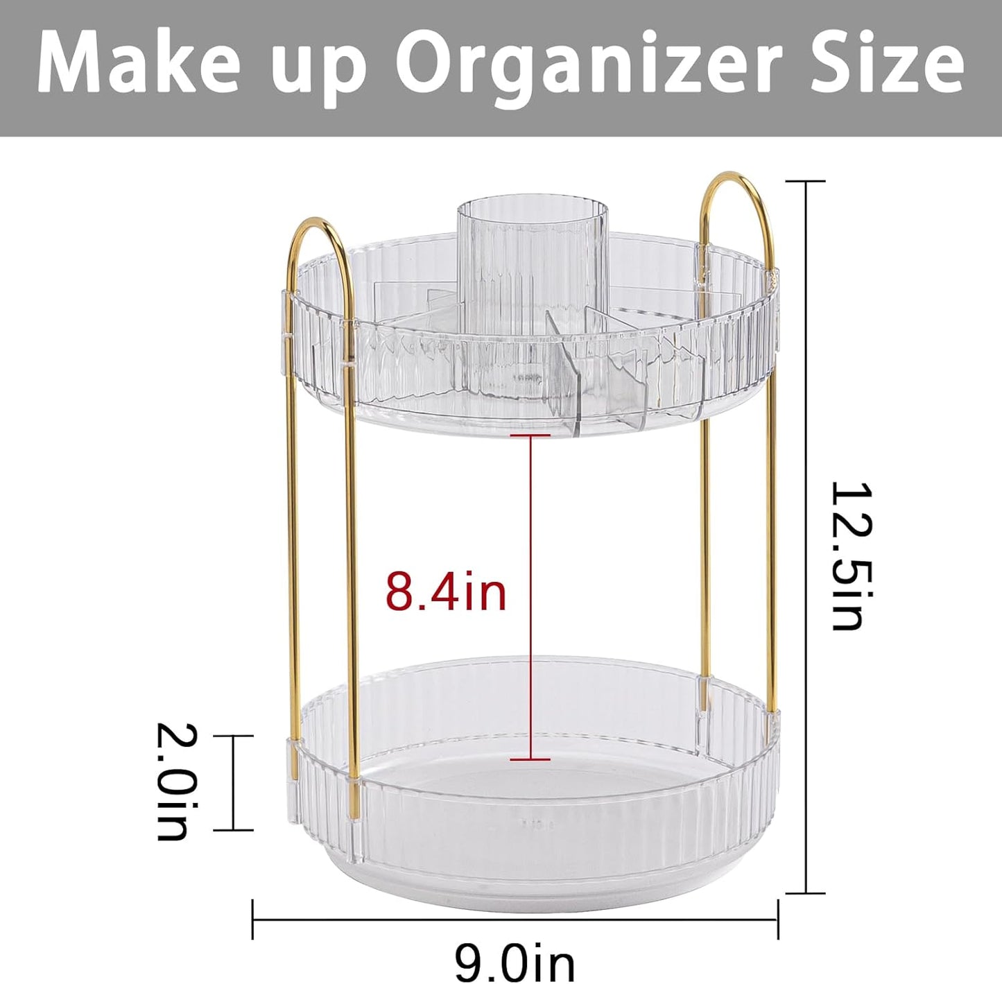 Rotating Makeup Organizer for Vanity, High-Capacity Skincare Clear Make Up Storage Perfume Organizers Cosmetic Dresser Organizer Countertop 360 Spinning (Clear, New-2 Tier)