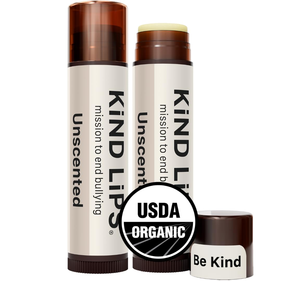 Kind Lips Unscented Lip Balm 2-Pack - USDA Organic, Natural, Hypoallergenic for Sensitive Skin | Gluten-Free, Cruelty-Free