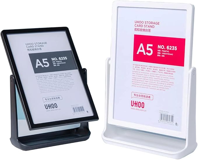 ECKEK ABS Plastic Sign Holder, Menu Displays T Shape Sign Stand, Rotating Display Stand for Ads, Menu, Photos, Business Card (White A4 210×297mm/8.27×11.69 inches)