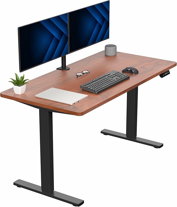 VIVO Electric 55 x 28 in Standing Desk, Memory Height Adjustment, 1B Series, Holds 220 lbs, One-Piece Dark Walnut Top, Black Frame, DESK-KIT-1B55D