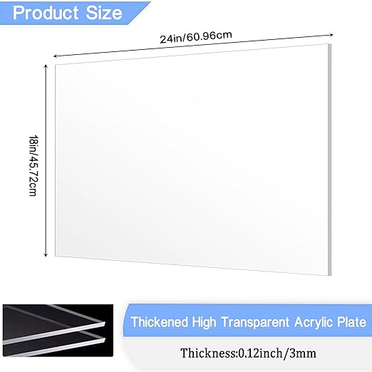 2 Pack 18x24 Inch Acrylic Sheet 1/8" Thick, Cast Acrylic Sheet, Clear Plexiglass Sheets, for Craft Projects, Display Cases, Signs, Photo Frame