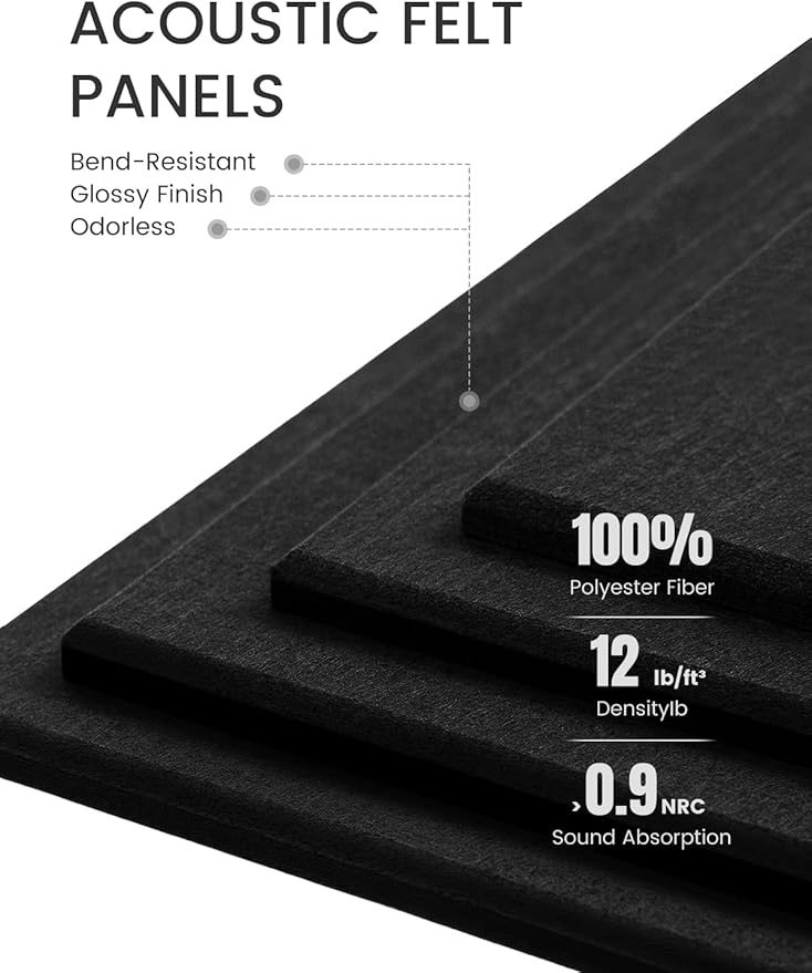 Large Felt Bulletin Board 48" x 36", 12-Pack 4-Compartment Wall Organizer, Cork Board Alternative with 70 Removable Adhesive Tabs, Modular Felt Panels for Home Office, Classroom and Study-Black