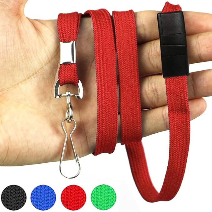 Lanyards Safety Red Lanyards Neck Flat Premium Breakaway Badge Lanyard with J-Hook for ID Nametag Badge Holder (Red, 50 PCS)