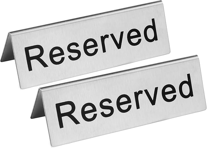 New Star Foodservice Stainless Steel Table Tent Sign (Silver (Reserved), 4.75” x 1.75” (Set of 2))