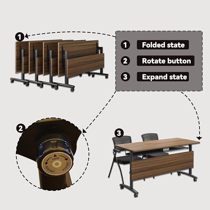 Folding Conference Table Foldable Conference Room Table,Conference Training Rooms Flip Top Mobile Training Table,Rolling Meeting Table with Caster Wheels,Suitable for Office,Meeting Room (47.2in)
