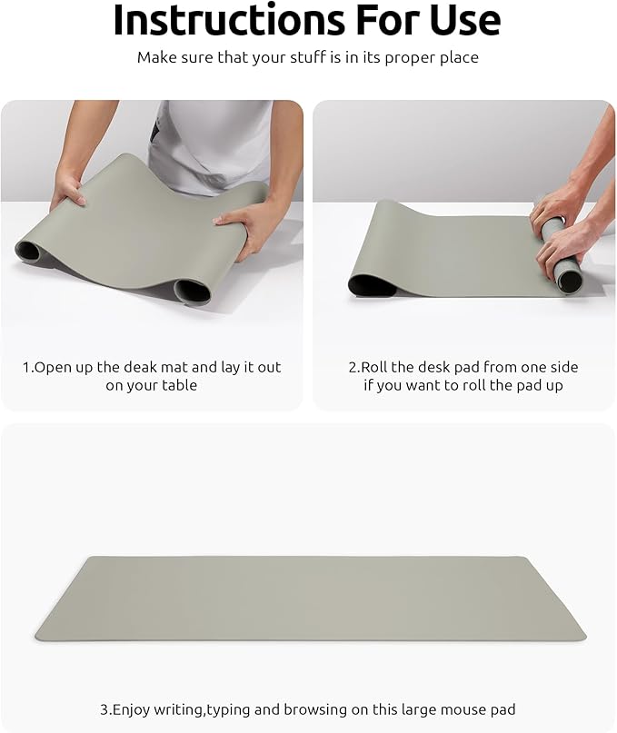 YSAGi Leather Desk Pad Protector, Office Desk Mat, Large Mouse Pad, Non-Slip PU Leather Desk Blotter, Laptop Desk Pad, Waterproof Desk Writing Pad for Office and Home (Olive Beige, 31.5" x 15.8")