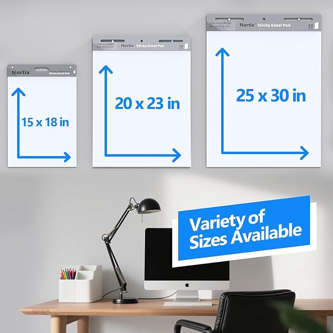 Nortix Flip Chart Paper, Sticky Easel Pads, Chart Paper for Teachers,Super Adhesive & Bleed-Resistant, Large Self-Stick Easel Paper for Classroom/Office, 25 x 30 inch, 30 Sheets/Pad, 8 Pads