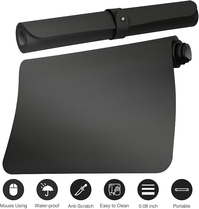 Boutilon Leather Desk Pad Protector,Non-Slip Mouse Pad,Laptop Desk Pad,Office Mouse Mat,Waterproof Leather Desk Blotter,Desk Writing Pad for Office and Home (L-Black,35"x 17")