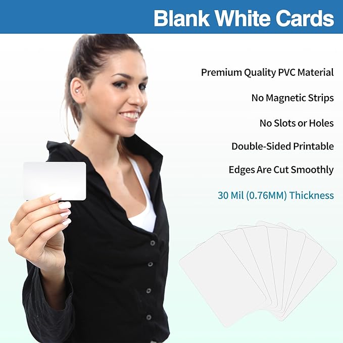 25 Pack - Premium Blank PVC Cards for ID Badge Printers - Premium Quality White CR80 30 Mil (CR8030) by KLMNDUO - Compatible with Most Photo ID Badge Printers(White)