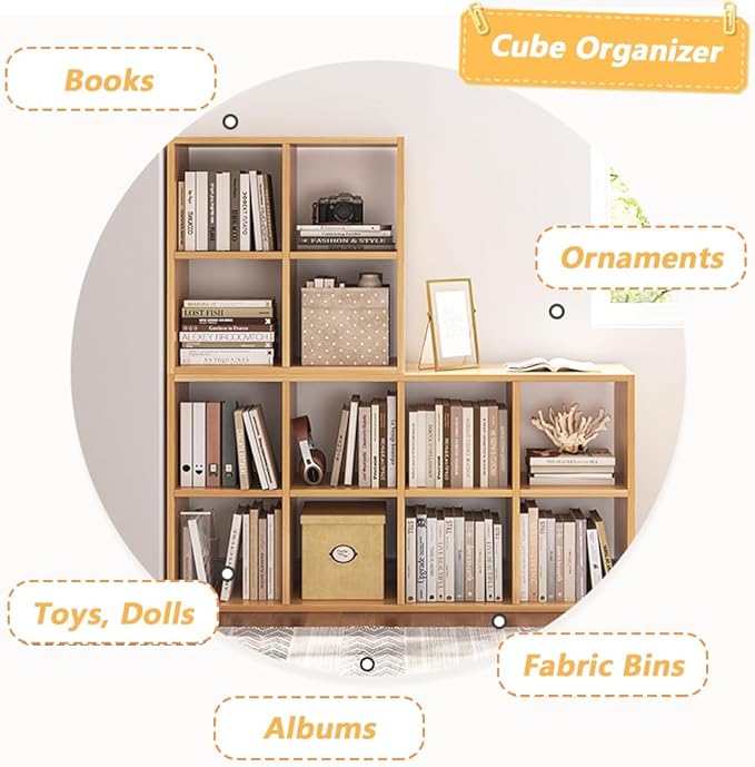NELYE 4 Cube Organizer Bookcase - Fabric Storage Bins Container, Open Shelf Simple Compartments Bookshelf, White