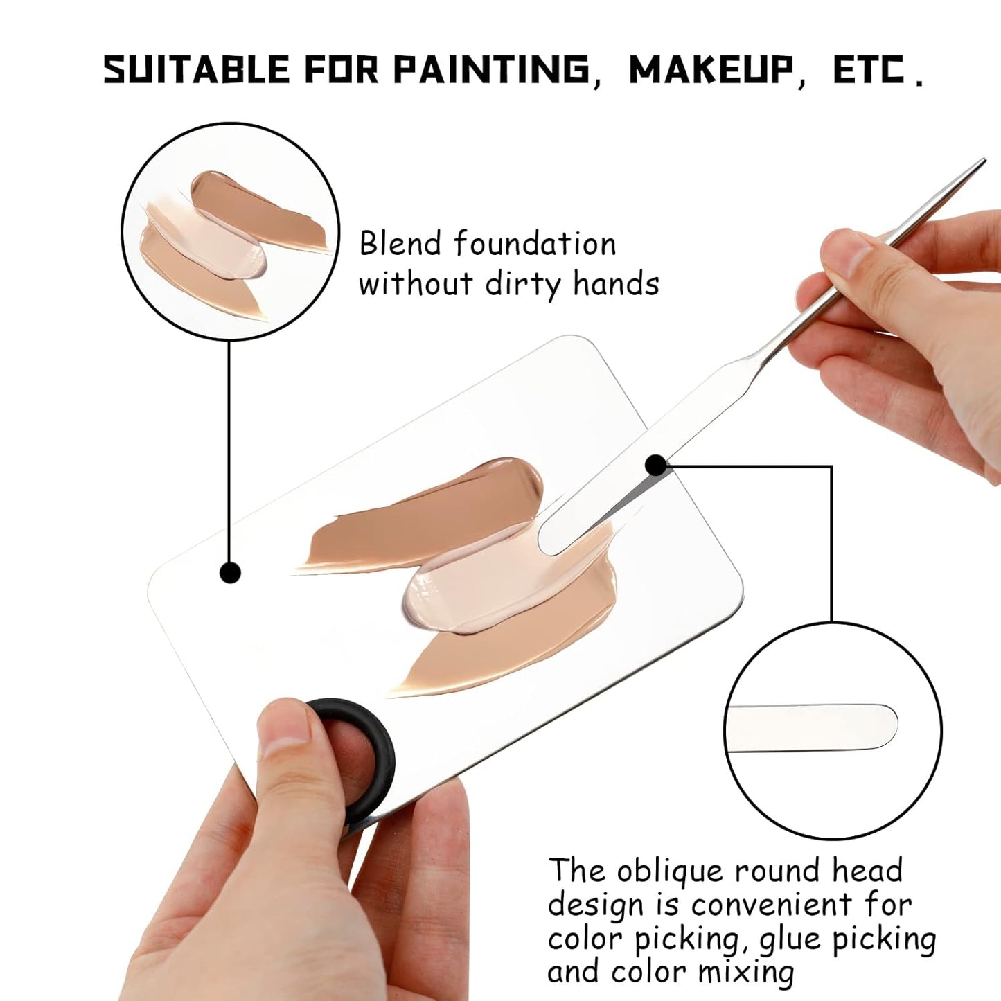 Makeup Spatula and Palette Set, Facial Makeup Tools, Including Eye Shadow/Eyelashes/Nail/Foundation With Makeup Mixing Palette + Blending Stick + Blending Spatula + Foundation Brush