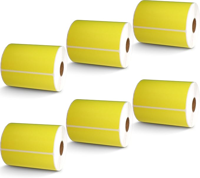 BETCKEY - 4" x 3" Shipping & Multipurpose Labels Compatible with Zebra & Rollo Label Printer,Premium Adhesive & Perforated[Yellow, 6 Rolls, 3000 Labels]