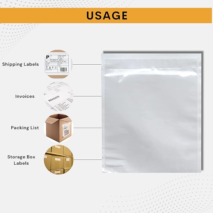 2000 Pack 6"x9" Shipping Label Sleeves – Clear Self-Adhesive Packing Slip Pouches, Waterproof Packing List Envelopes – Ideal for Shipping Documents, Mailing Labels, Invoices & Packing Slips