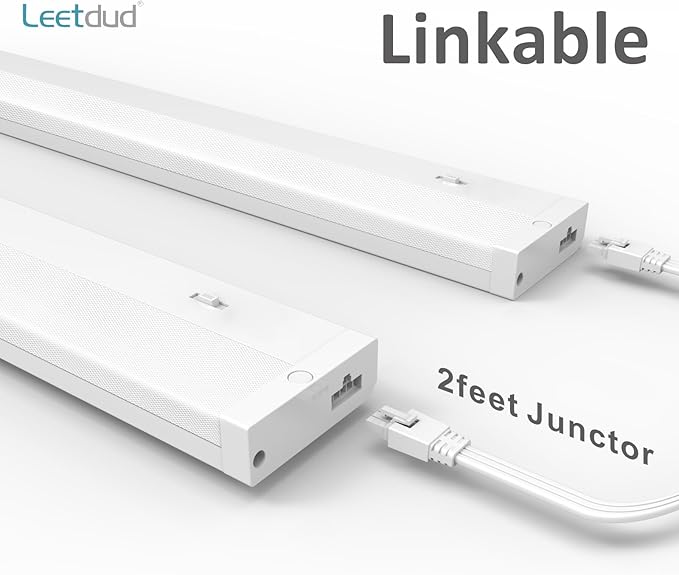 Leetdud LED Under Cabinet Lighting Hardwired or Plug in, 32 Inch 16W, Dimmable 5 Color 2700K/3000K/3500K/4000K/5000K, Linkable Eyes Care Design Counter Lights for Kitchen, Sink, ETL Listed, White