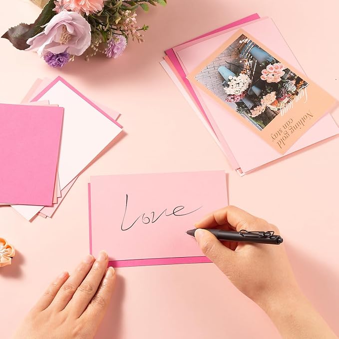 50 Sheets 4x6 Colored Cardstock Paper 5 Colors Blank Flash Cards, 250 GSM Heavy Card Stock for DIY Art Projects, Cards (Pink)