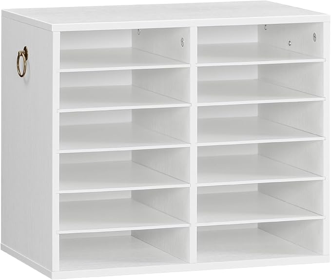 HOOBRO Literature Organizers, 12 Compartments Office Mailbox with Adjustable Shelves, Wood Countertop Literature Sorter for Office, Home, Classroom, Mailrooms Organization White WT12WF01