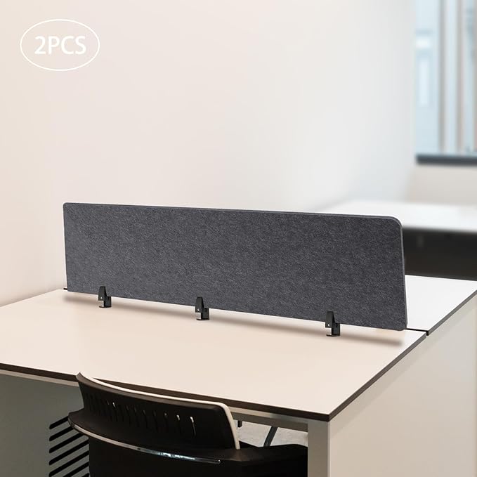 2pcs Privacy Panel, Standing Desk Divider 60"x16" Desktop Office Furniture Partitions, Clamp-On Acoustic Desk Divider Mounted Privacy Panel to Reduce Noise and Visual Distractions (Dark Grey)